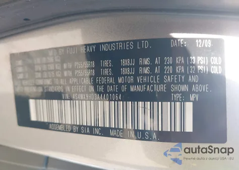 2010 Subaru Tribeca 3.6R Touring from USA, damaged, VIN 4S4WX9HD3A4401064